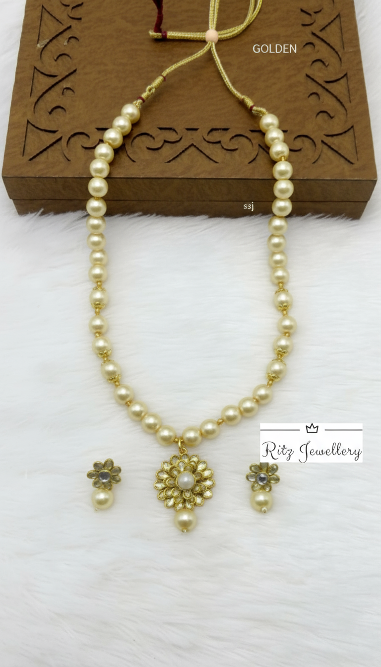 Golden Pearl Necklace Set