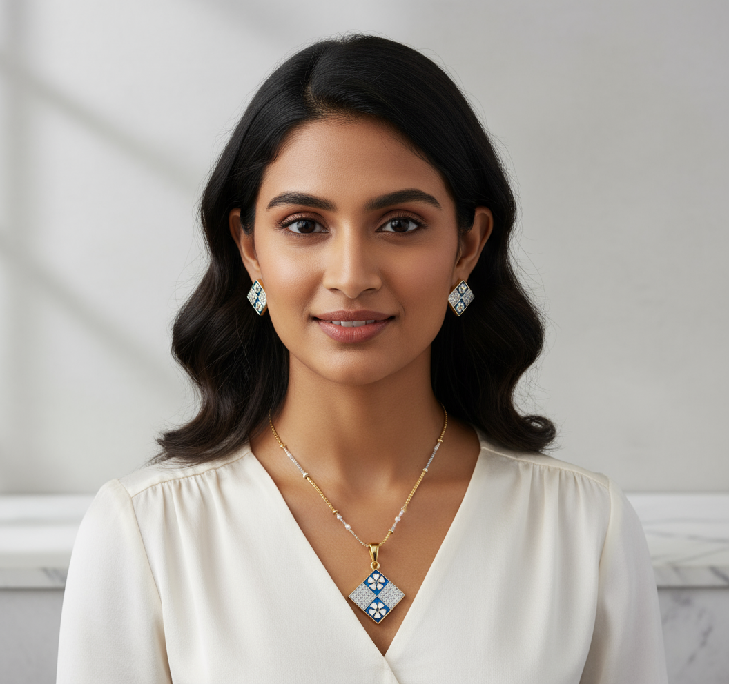 Enamel and Rhombus Diamond Jewelry Set