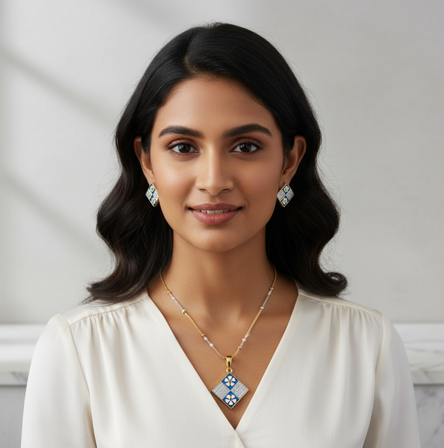 Enamel and Rhombus Diamond Jewelry Set