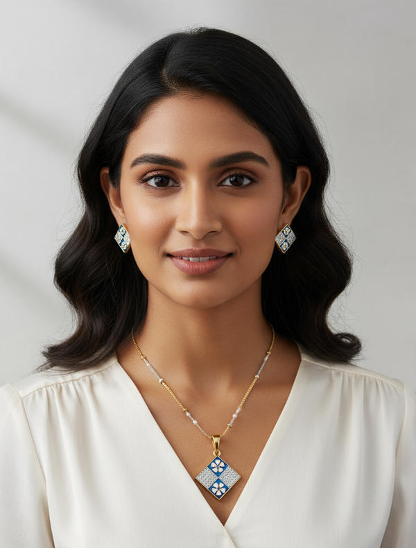 Enamel and Rhombus Diamond Jewelry Set