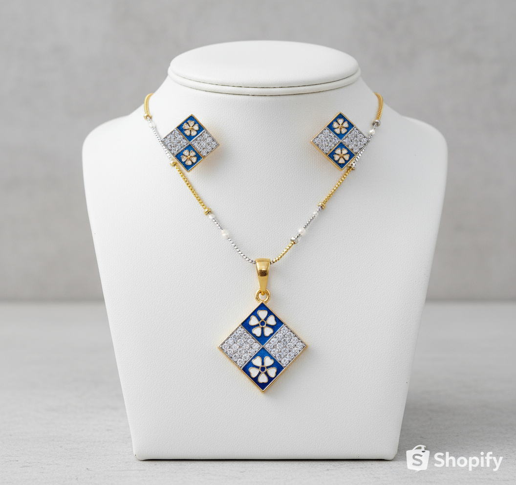 Enamel and Rhombus Diamond Jewelry Set