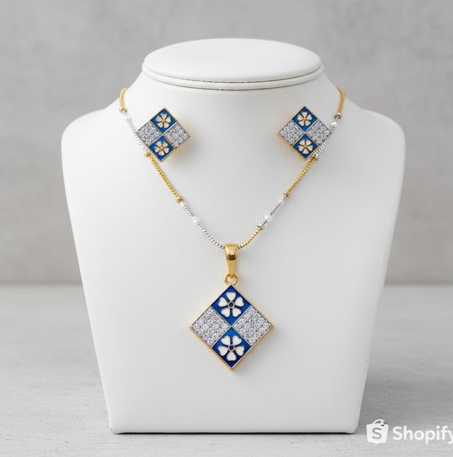 Enamel and Rhombus Diamond Jewelry Set