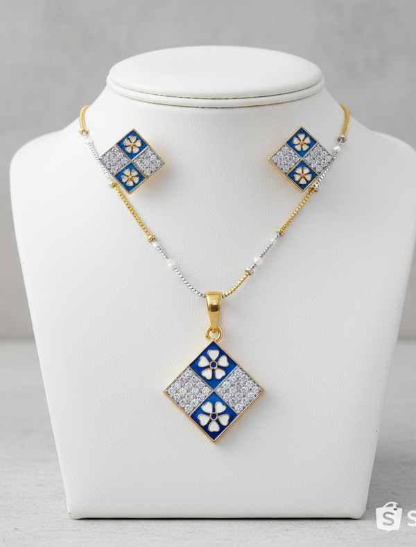 Enamel and Rhombus Diamond Jewelry Set