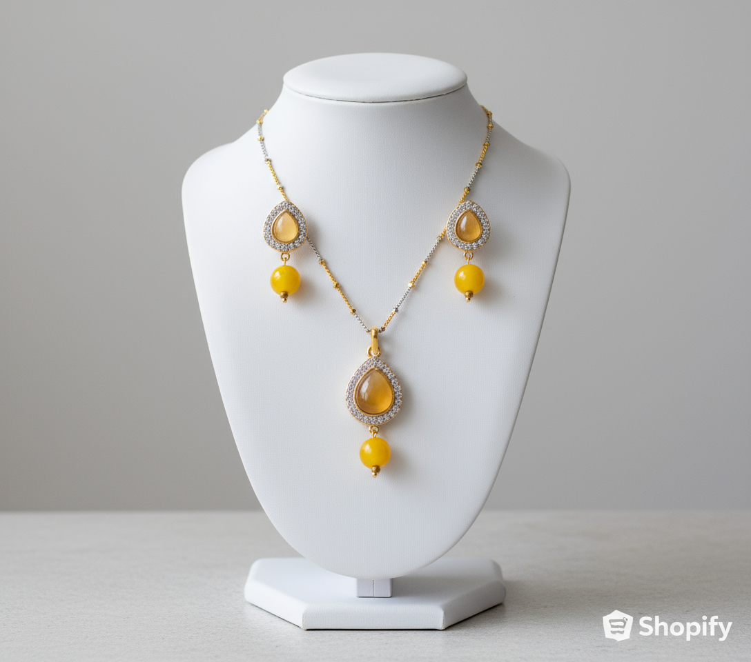 Golden Teardrop & Yellow Bead Jewelry Set