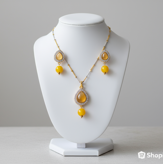 Golden Teardrop & Yellow Bead Jewelry Set