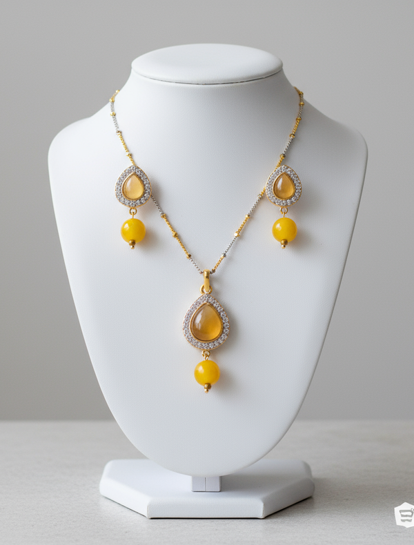 Golden Teardrop & Yellow Bead Jewelry Set