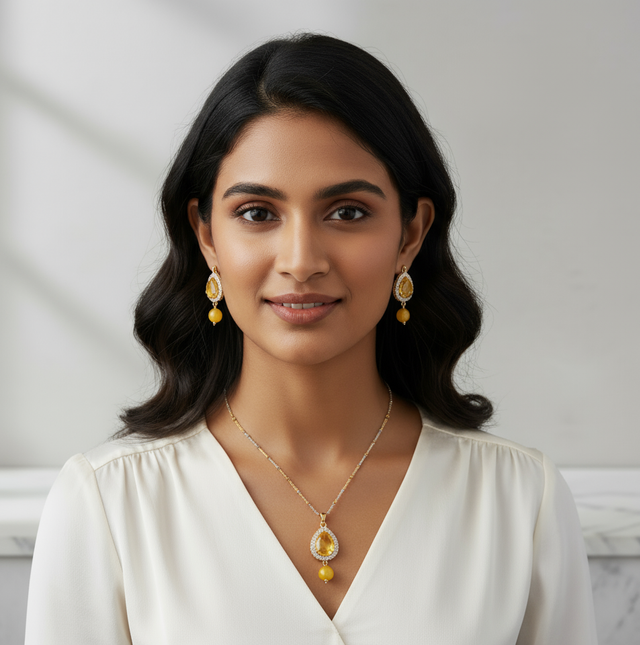 Golden Teardrop & Yellow Bead Jewelry Set