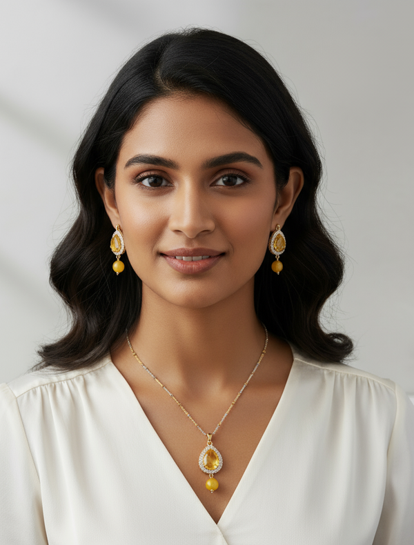 Golden Teardrop & Yellow Bead Jewelry Set