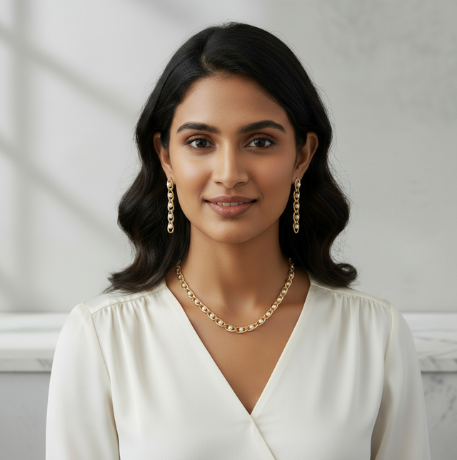 Gold Link Chain & Pearl Drop Jewelry Set