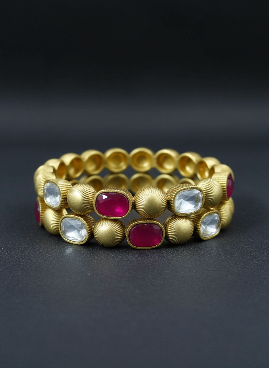 Ruby and Uncut Diamond-Style Bangle Set