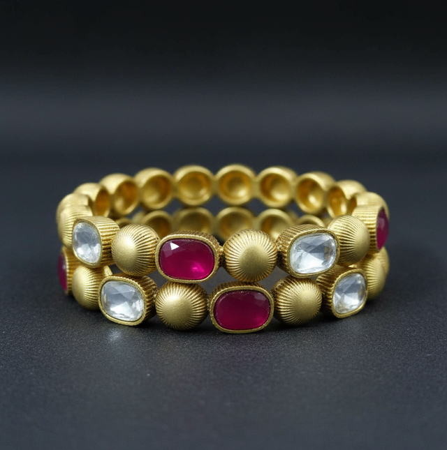 Ruby and Uncut Diamond-Style Bangle Set