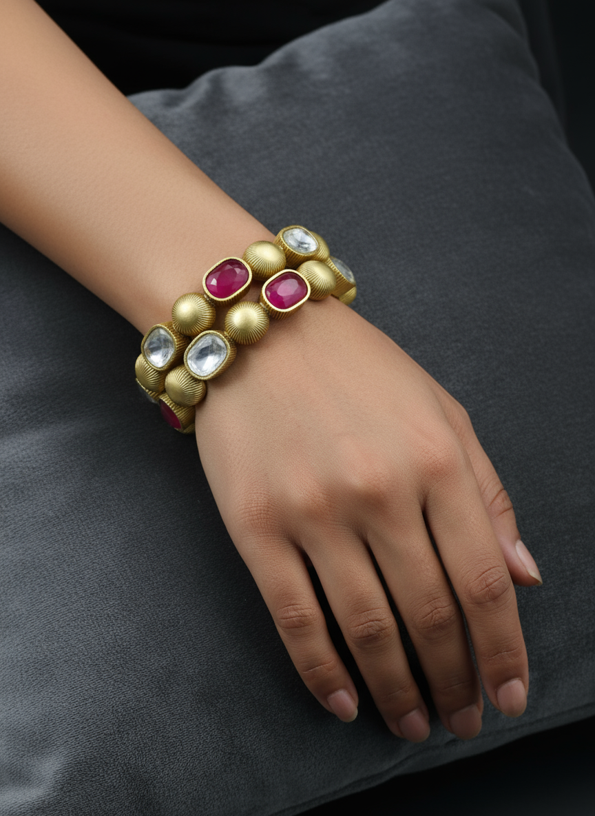 Ruby and Uncut Diamond-Style Bangle Set