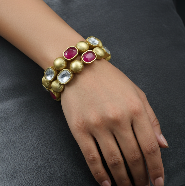 Ruby and Uncut Diamond-Style Bangle Set