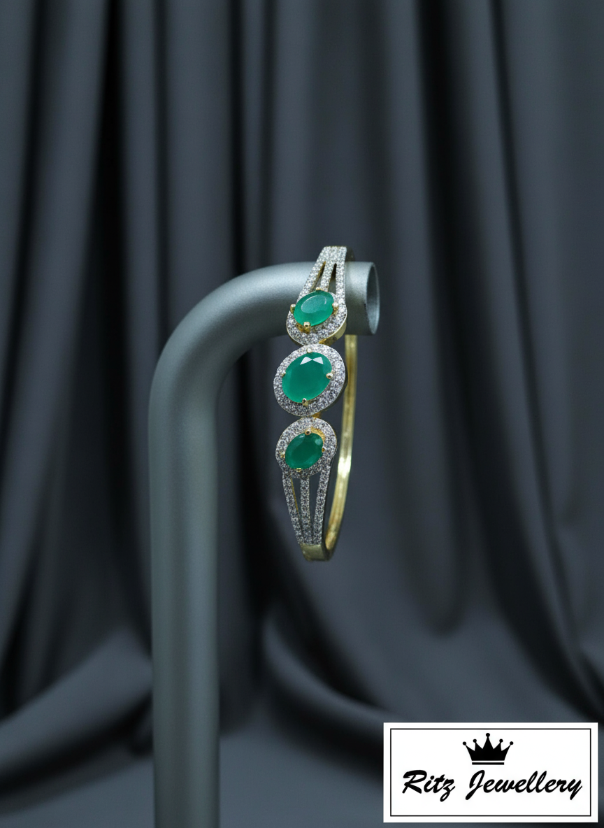 Emerald and Diamond/Zirconia Bangle