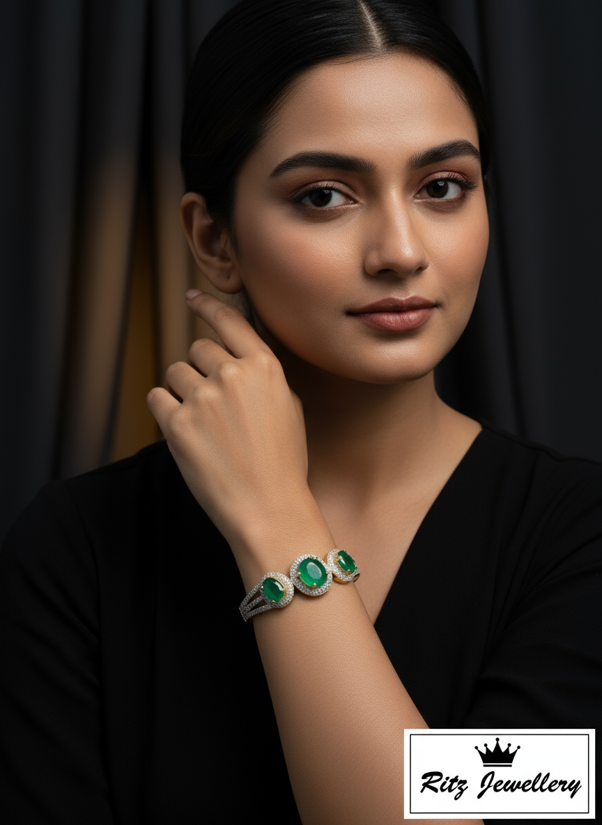 Emerald and Diamond/Zirconia Bangle
