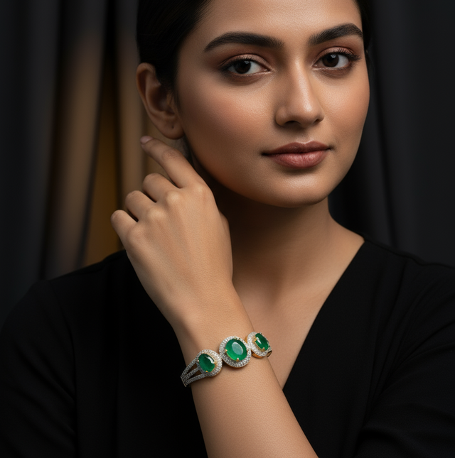 Emerald and Diamond/Zirconia Bangle