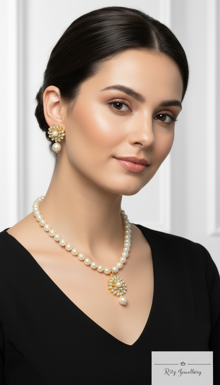 Golden Pearl Necklace Set