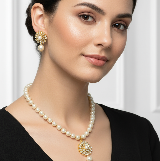 Golden Pearl Necklace Set