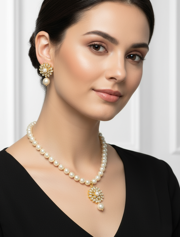 Golden Pearl Necklace Set
