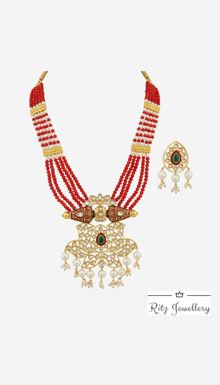 Ruby and Kundan Pearl Necklace Set