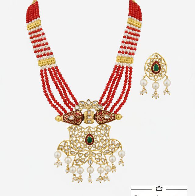 Ruby and Kundan Pearl Necklace Set