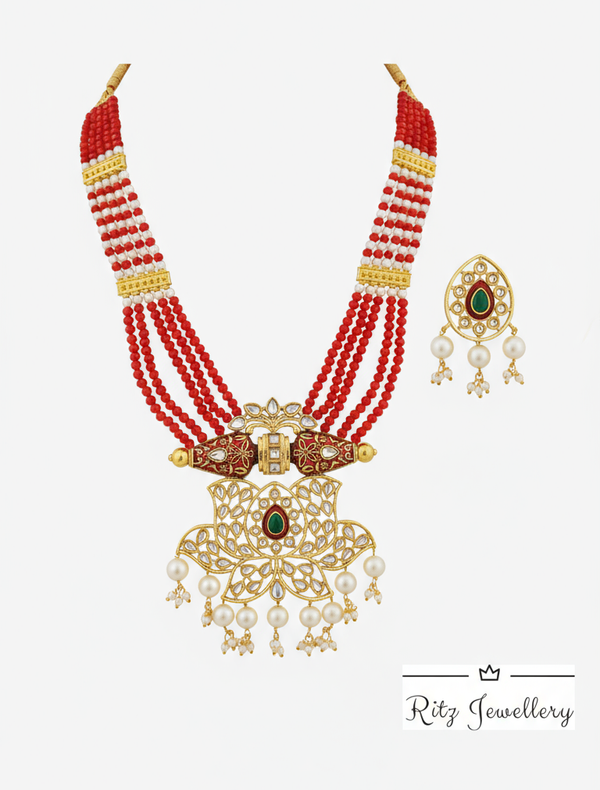 Ruby and Kundan Pearl Necklace Set