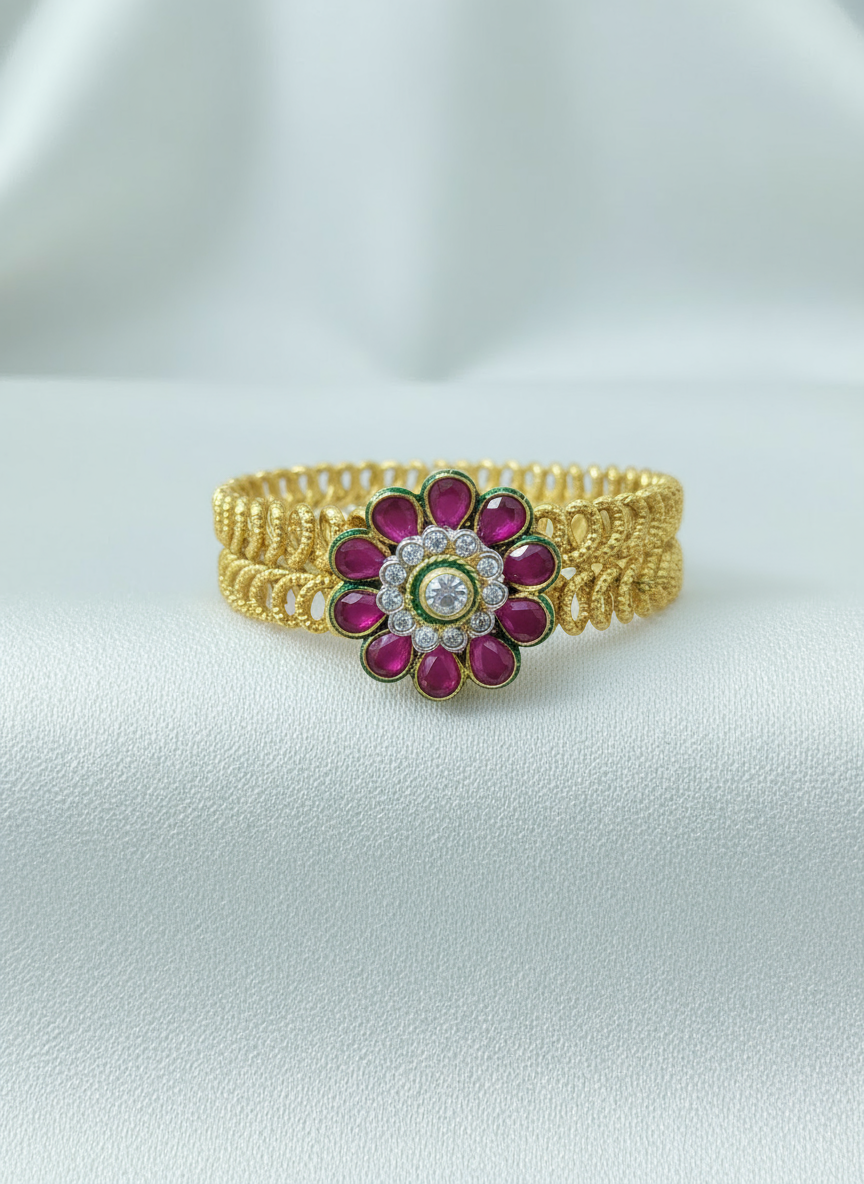 Floral Ruby and Diamond-Style Bangle