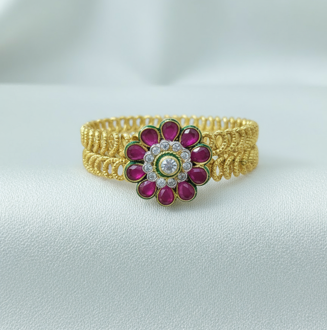 Floral Ruby and Diamond-Style Bangle