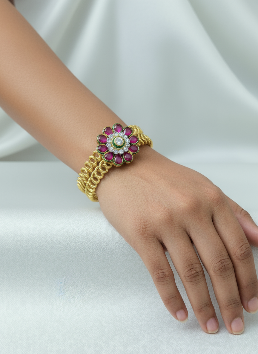 Floral Ruby and Diamond-Style Bangle