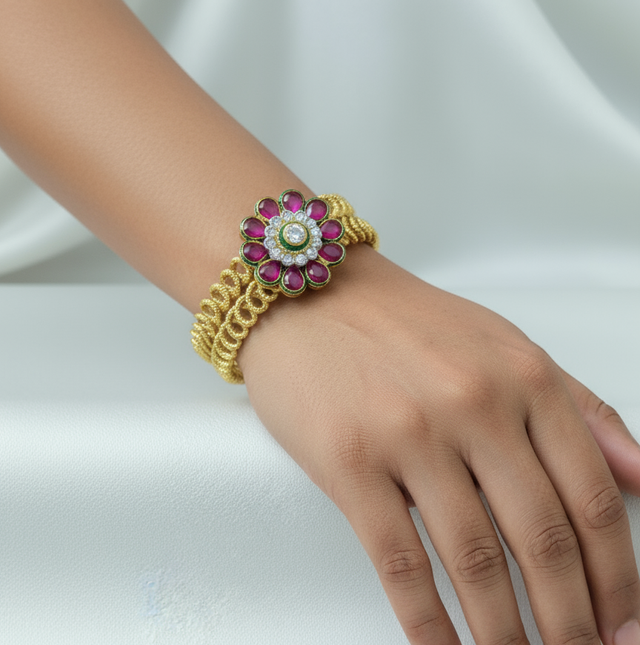 Floral Ruby and Diamond-Style Bangle
