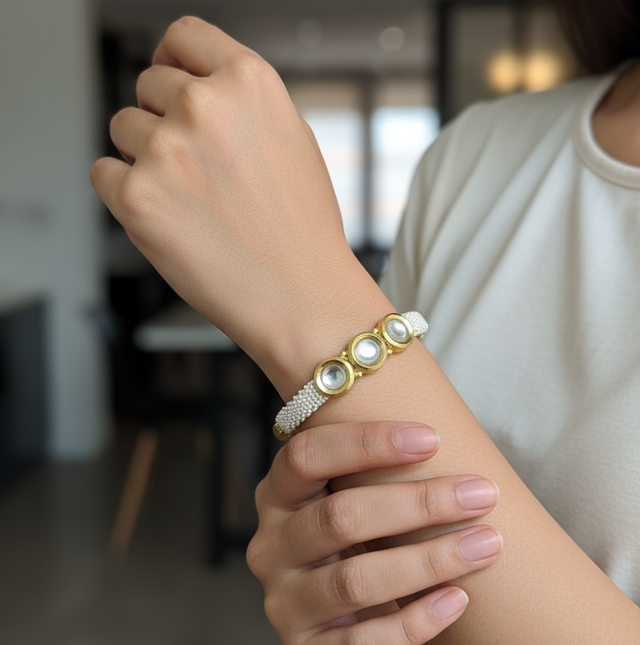 Pearl and Polki Stone Bangle
