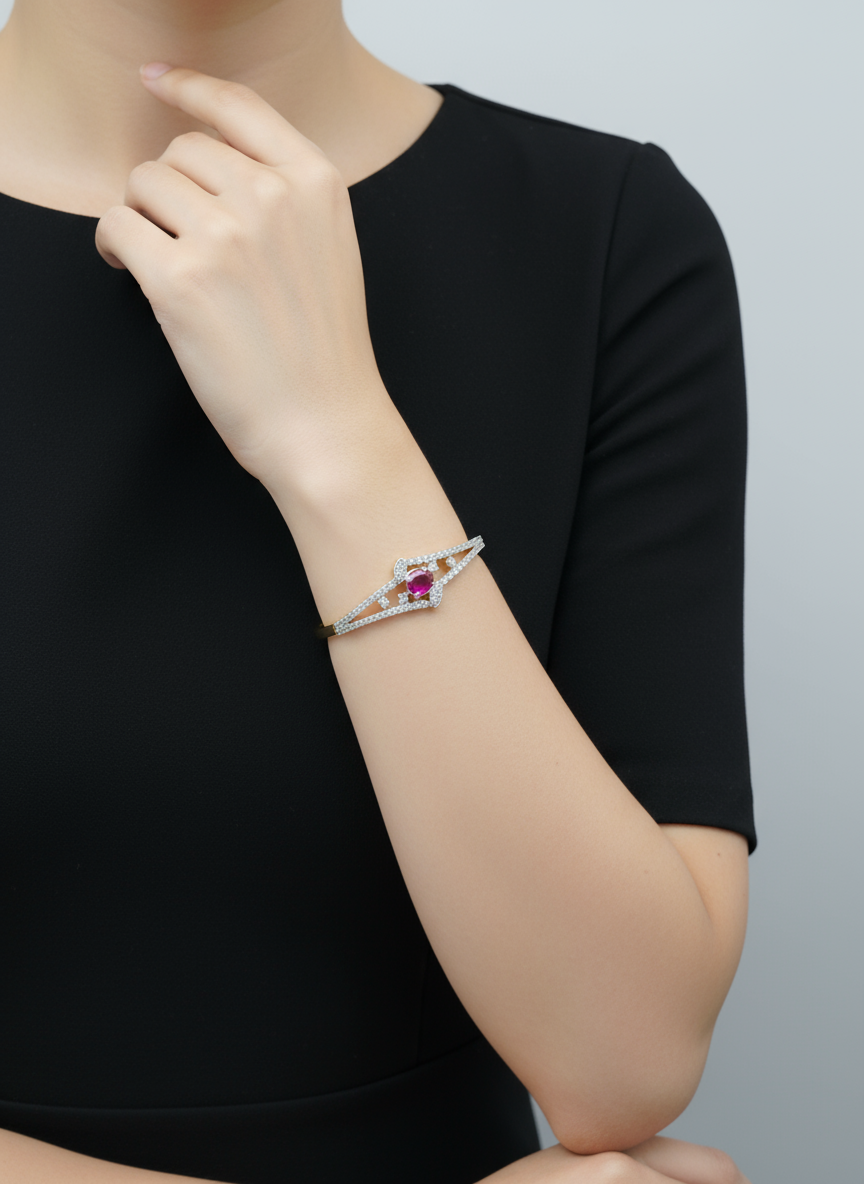 Ruby and Diamond-Style Open Bangle