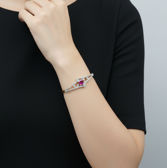Ruby and Diamond-Style Open Bangle