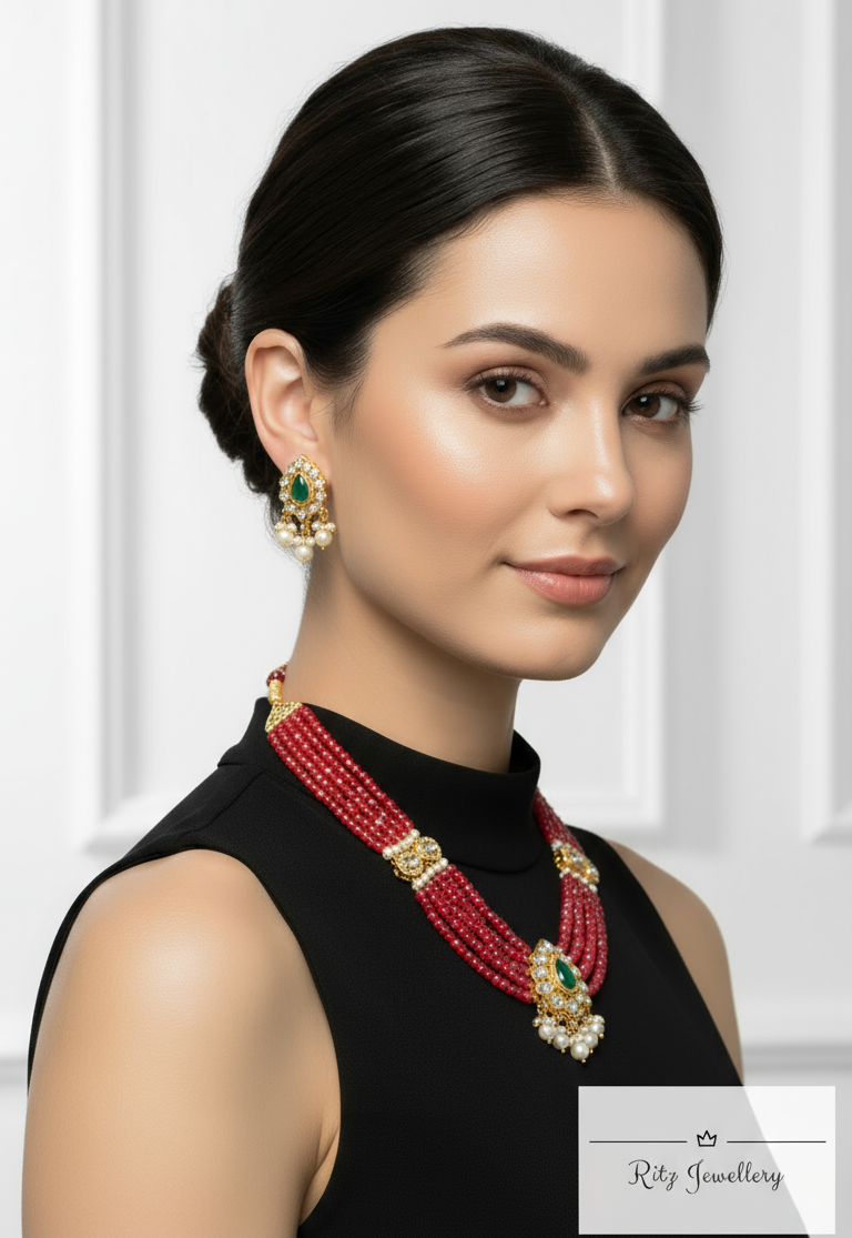 Ruby and Kundan Pearl Necklace Set