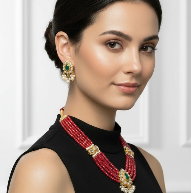 Ruby and Kundan Pearl Necklace Set