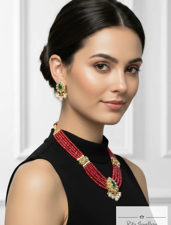 Ruby and Kundan Pearl Necklace Set