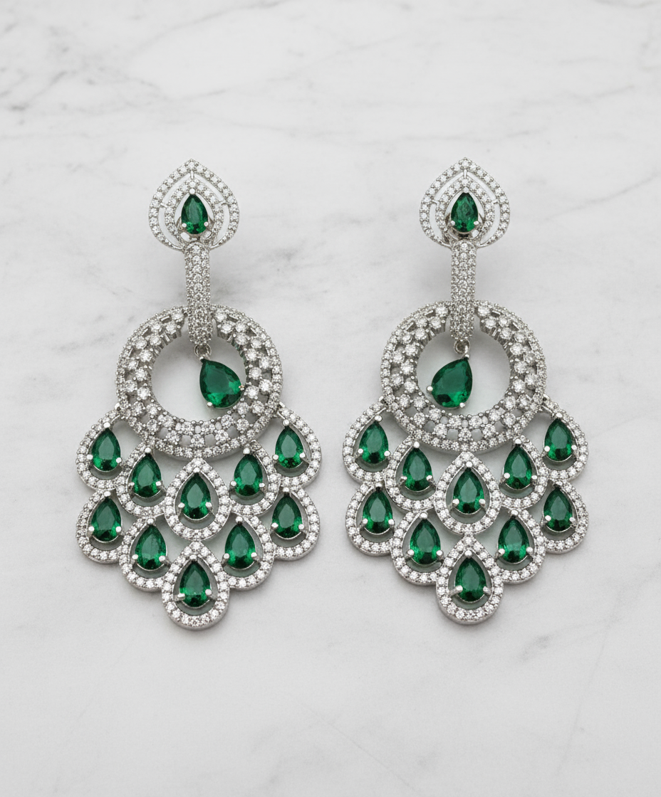 Diamond and Emerald Chandelier Earrings