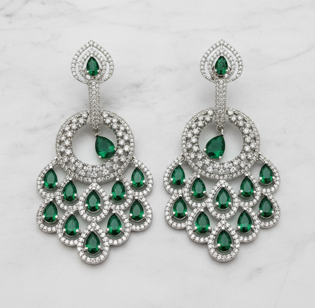 Diamond and Emerald Chandelier Earrings