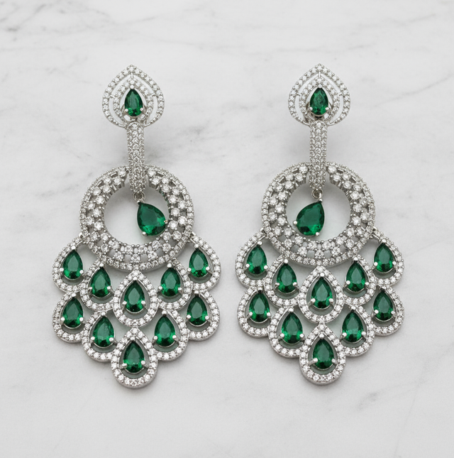 Diamond and Emerald Chandelier Earrings