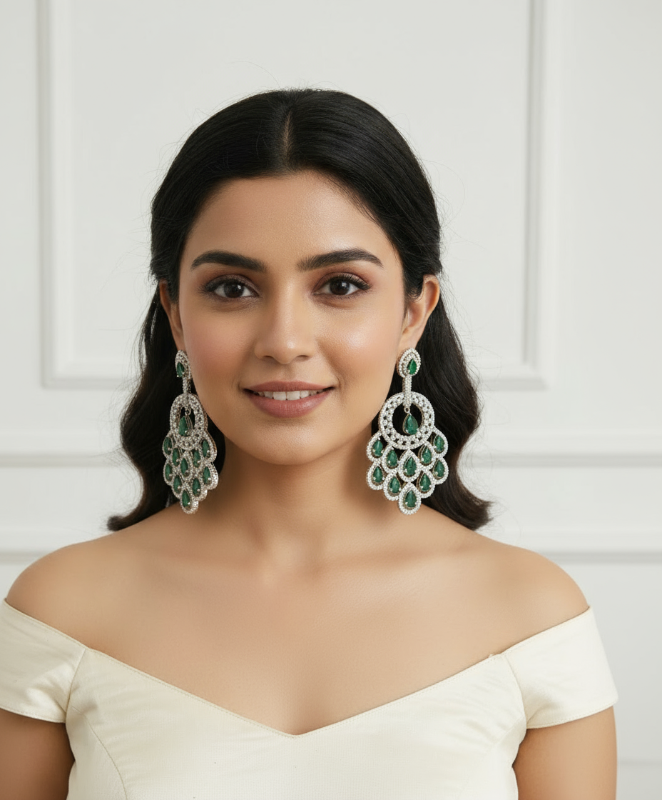 Diamond and Emerald Chandelier Earrings