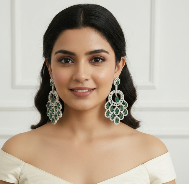 Diamond and Emerald Chandelier Earrings