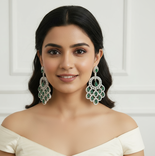 Diamond and Emerald Chandelier Earrings