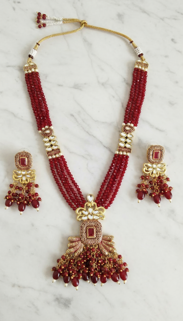 Deep Red Kundan Necklace Set