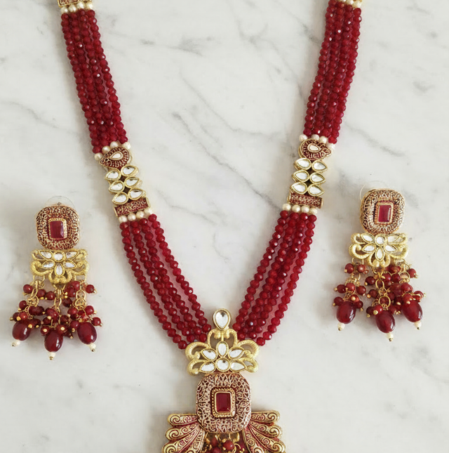 Deep Red Kundan Necklace Set