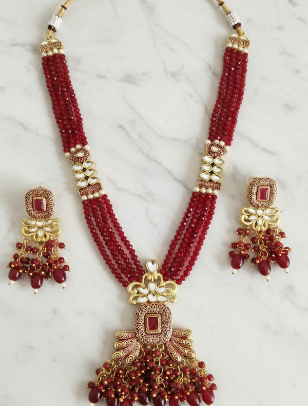 Deep Red Kundan Necklace Set