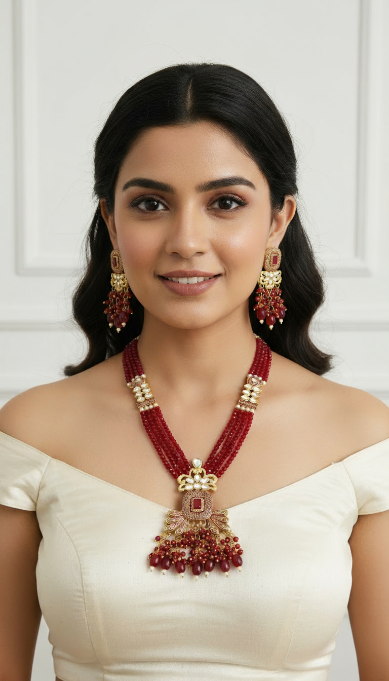 Deep Red Kundan Necklace Set