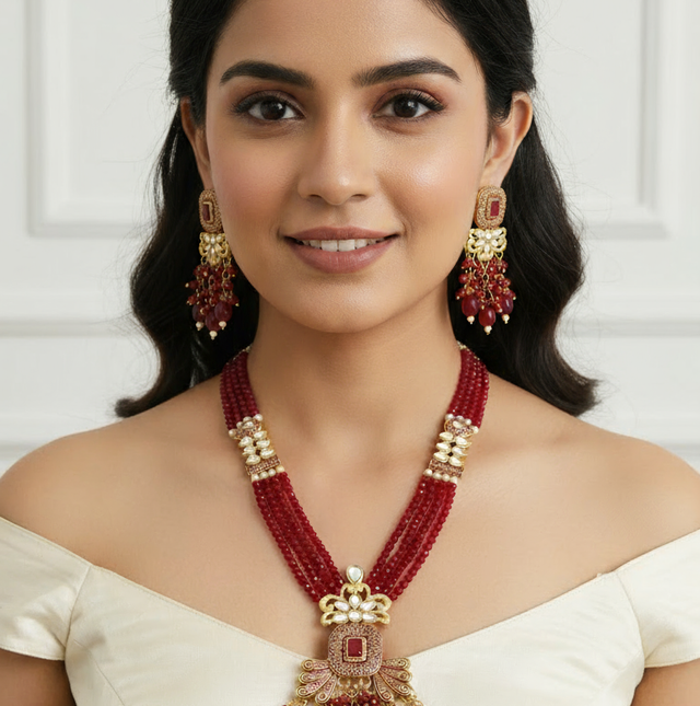 Deep Red Kundan Necklace Set
