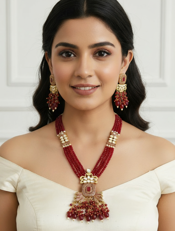 Deep Red Kundan Necklace Set
