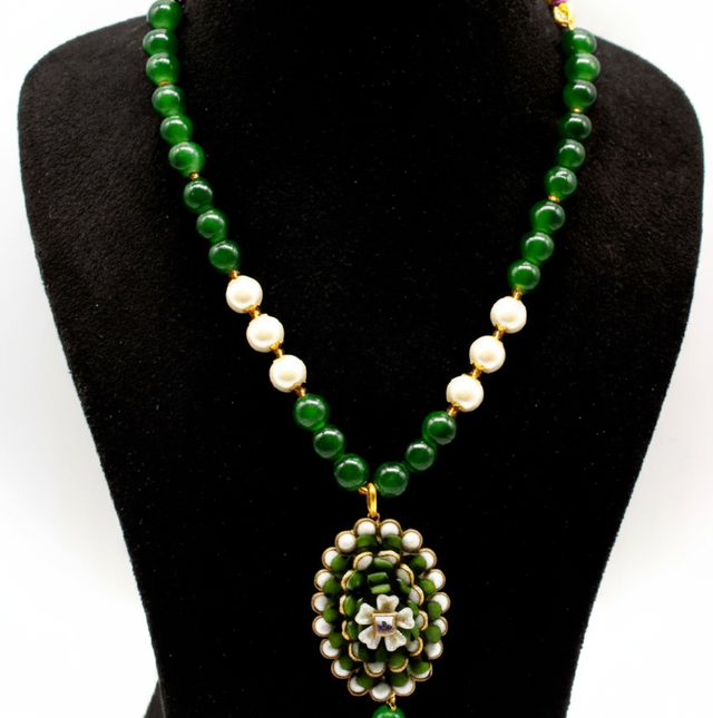 Jade and Pearl Floral Necklace Set