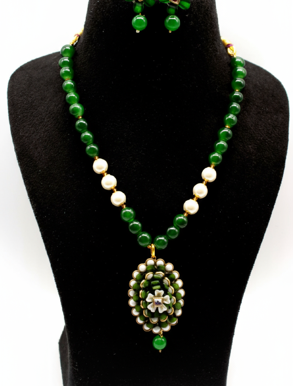 Jade and Pearl Floral Necklace Set